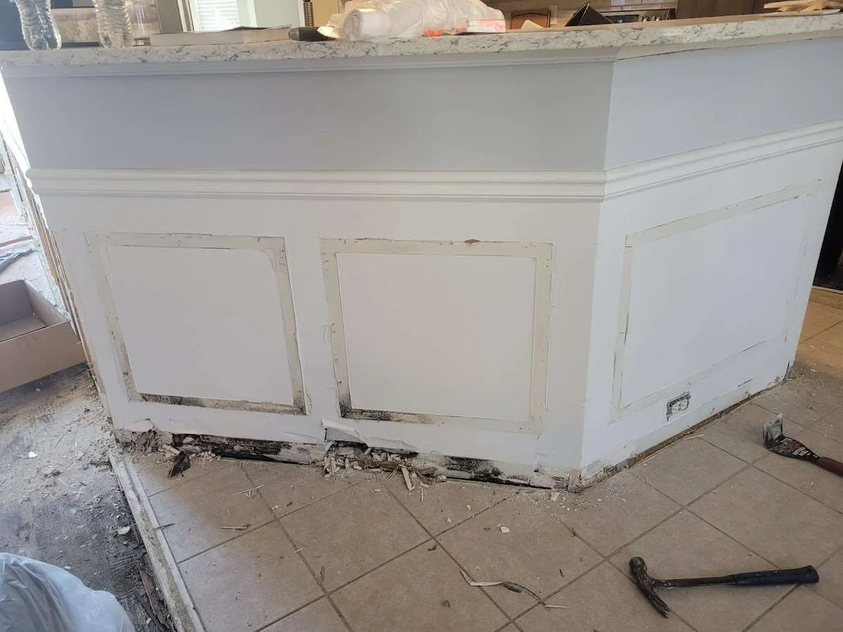 Water damage and mold on kitchen during Storm Damage Restoration in Darby